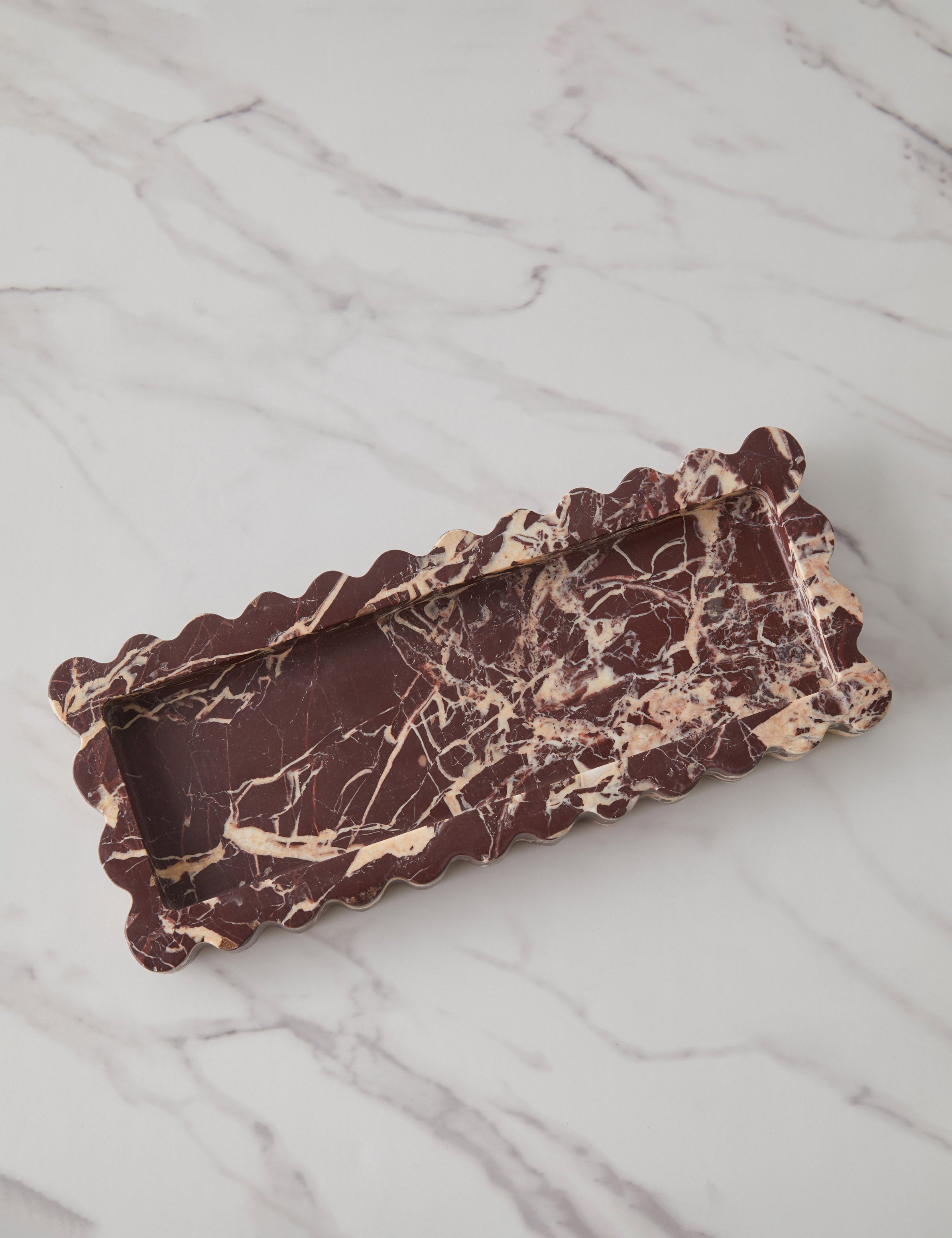 Sculptural Scalloped Stone Tray - CherryGoldMarble - Image 8