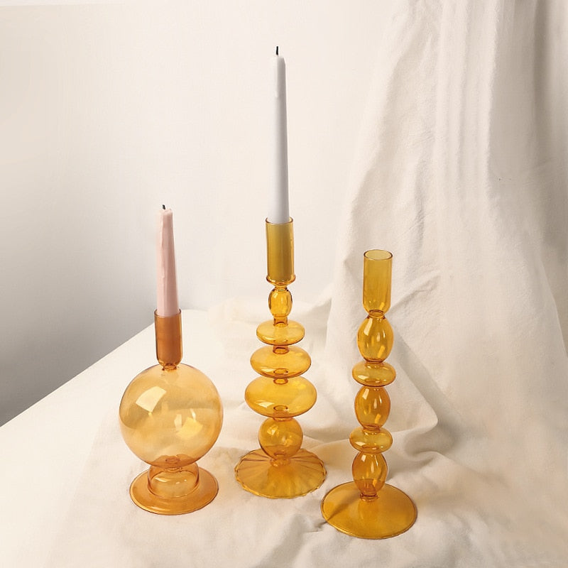 Orange Blown Glass Candle holders - Image 2